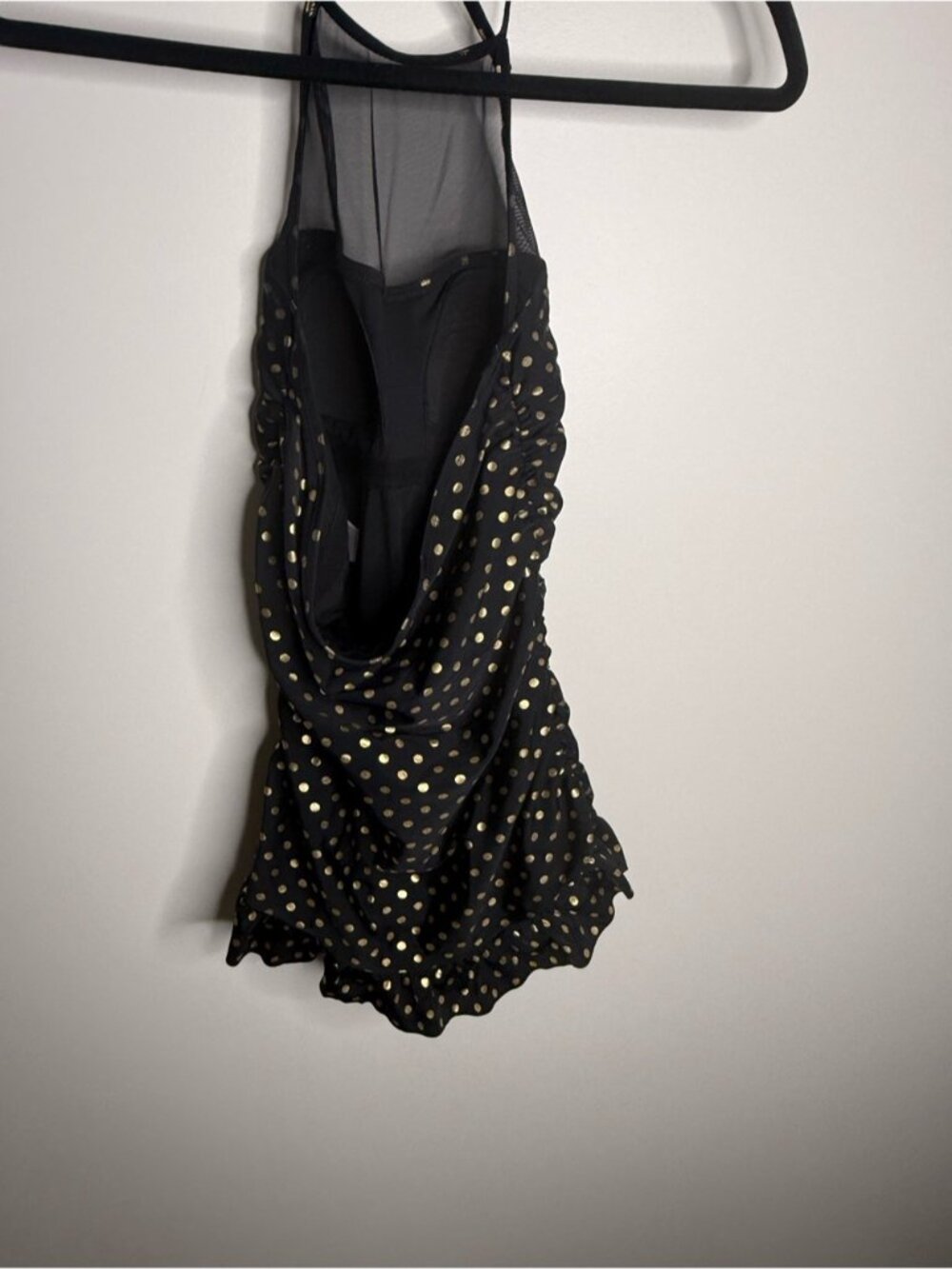 Betsey Johnson Black Halter one piece swimsuit with Gold Polka Dots size small - Picture 8 of 10